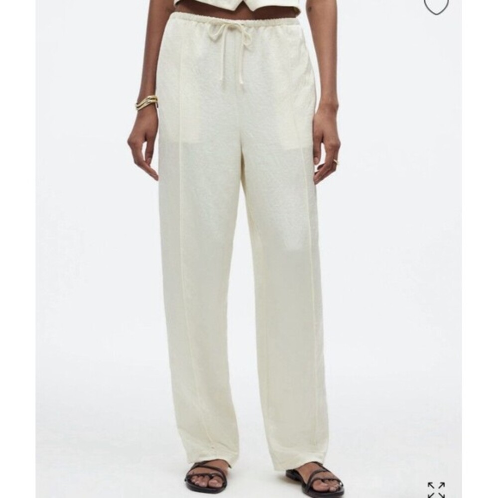 Madewell Beachy Drawstring Pants Womens Large Ivory Satin  Pull On Relaxed
